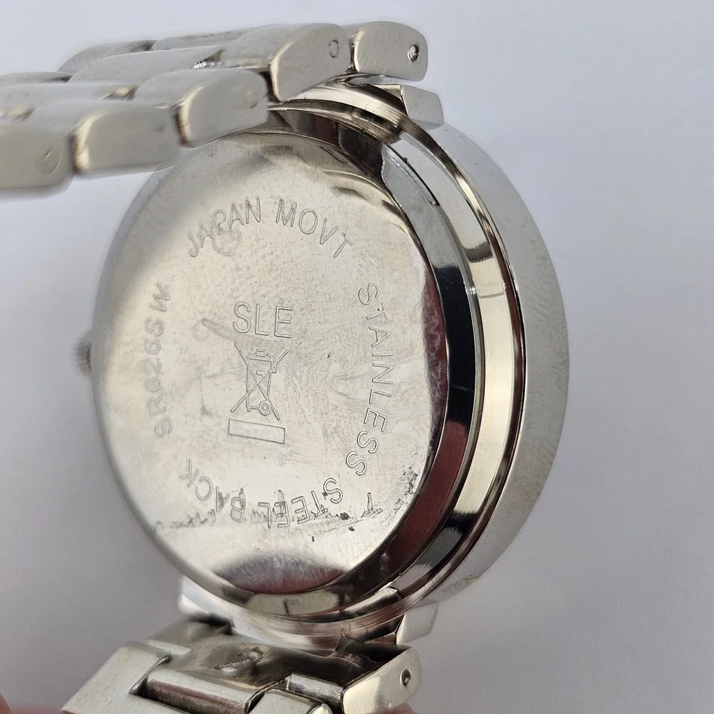Women Watch 38MM Burgundy Dial Charms on Dial Gray Metal Bands 6.5